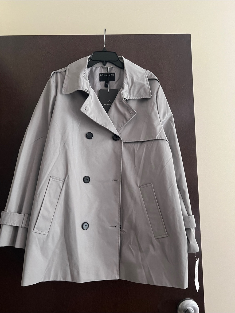 NWT Womens Size XXL Bernardo Gray Short Double-Breasted Trench Coat